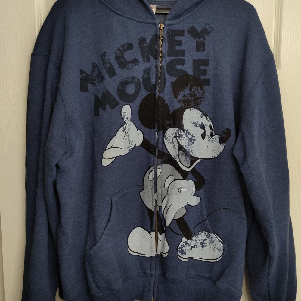 Adult Men's Disney XXL Blue Mickey Mouse Distressed Fleece Hoodie